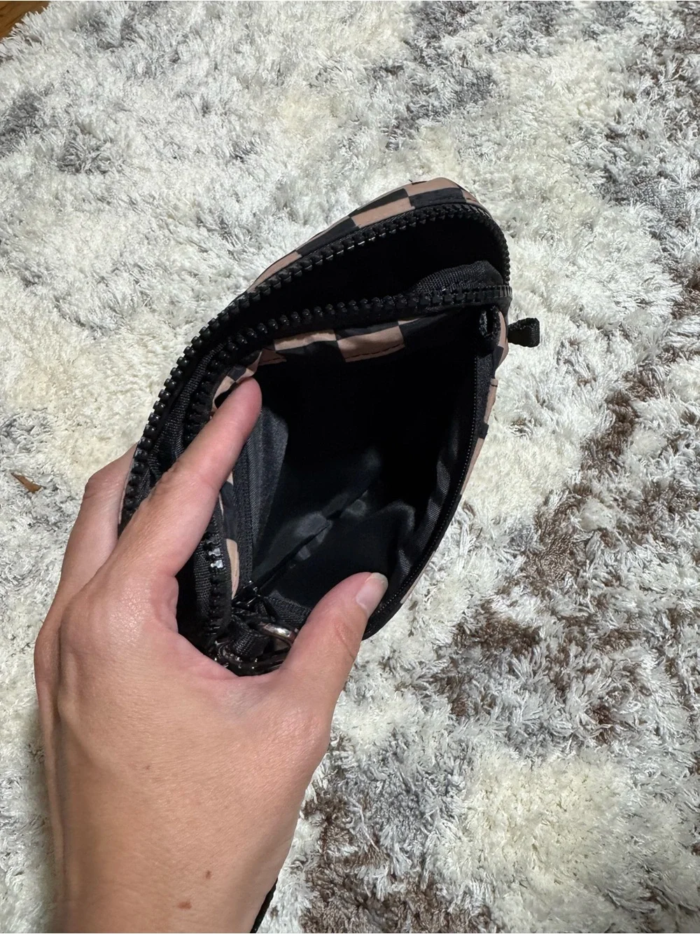 Iris & Rainbow Checkered Wristlet Pouch in Khaki and Black